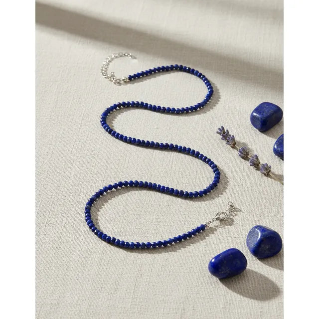 Collar De Piedras Naturales Mini Cuentas 40cm Aguamarina - Jaspe Azul